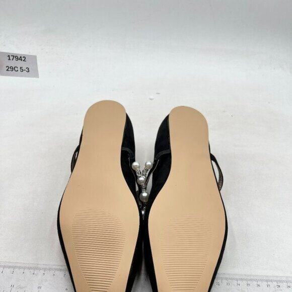FOWT Women Square Toe Slip on Flats Pearl Studded Strap Elegant Pumps  Black - Picture 7 of 8